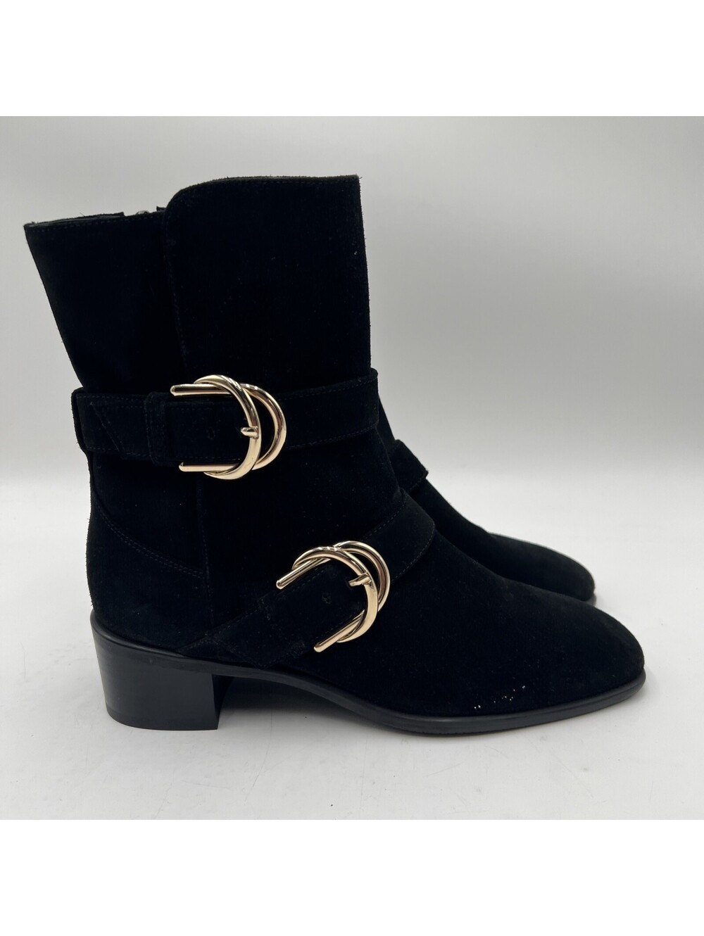 Women’s Stuart Weitzman Britain Buckle Ankle Black Suede Boots Size 5.5M
